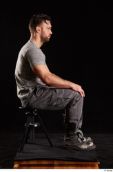 Whole Body Man White Shoes Shirt Trousers Muscular Sitting Studio photo references